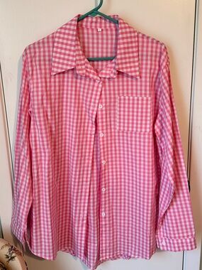 Pink Gingham Button-Up Shirt